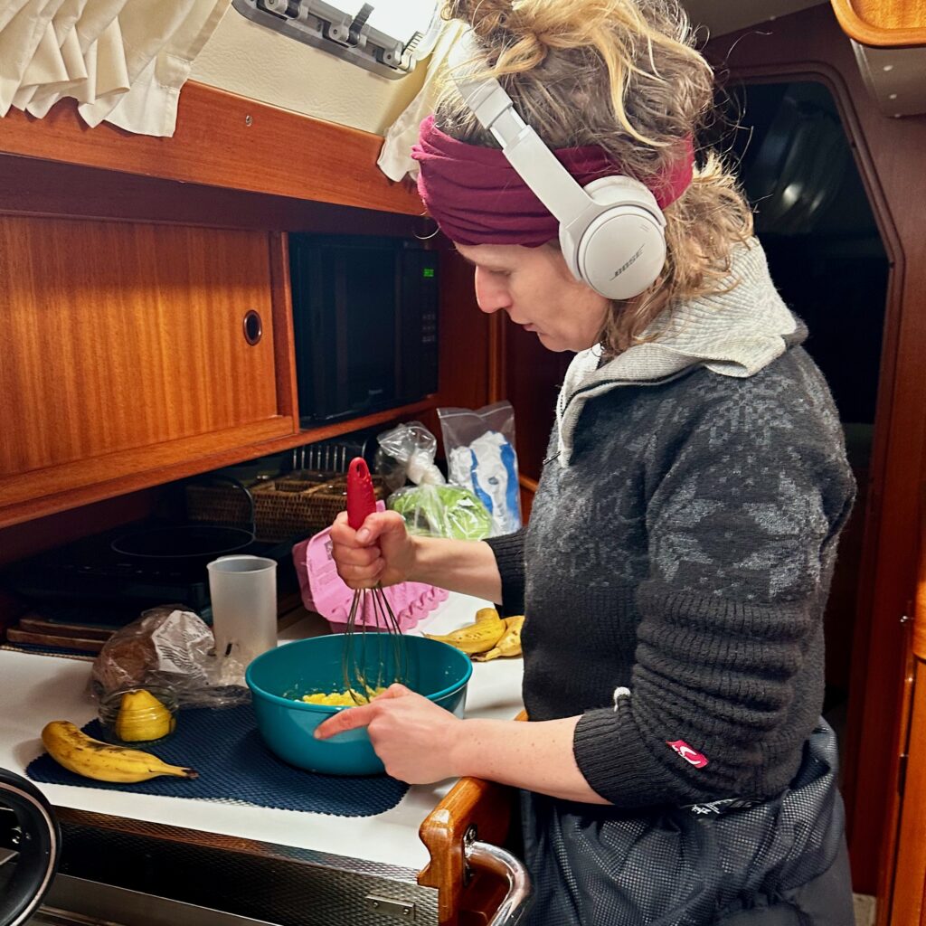 Sarah cooking at the kitchen