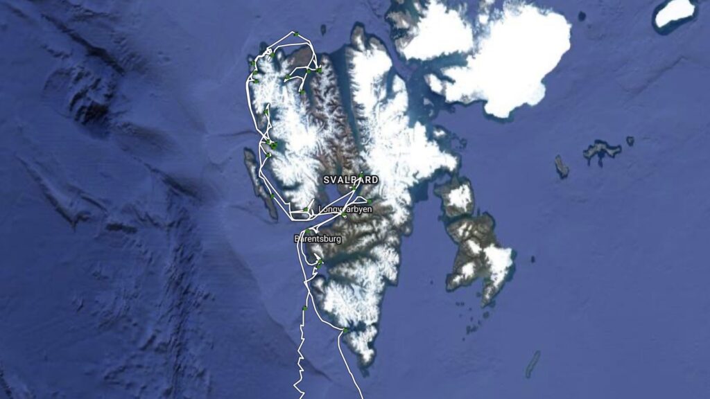 Maps showing the track sailed at in Svalbard