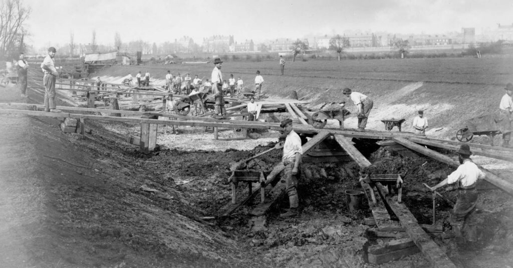Navvies digging canal in 1880s