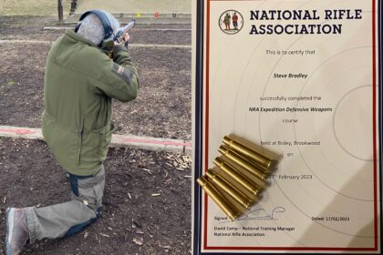 Steve at shooting range and certificate