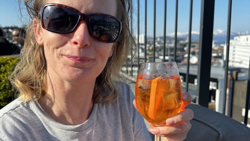 Sarah drinking aperol spritz