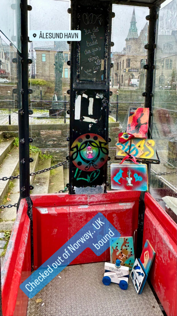 Picture of a telephone booth at the check out in Norway