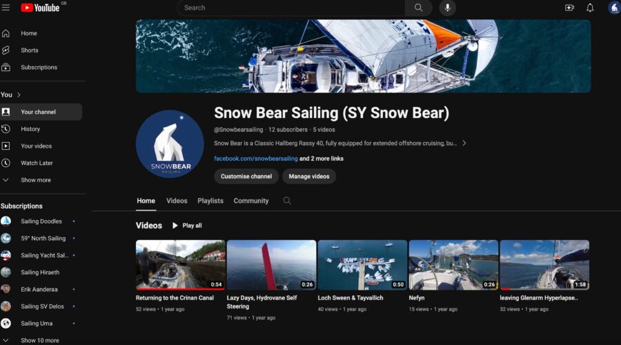 picture of snow bear sailings you tube page