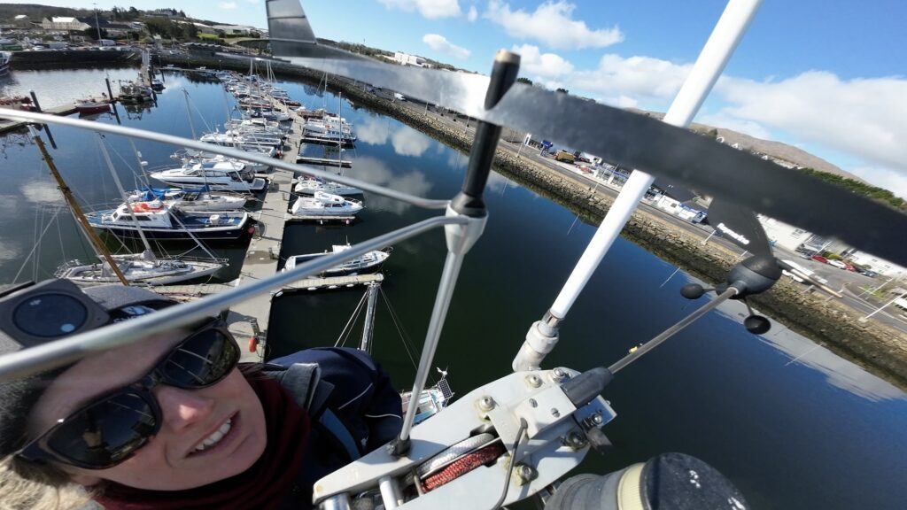 Sarah checking the rigging