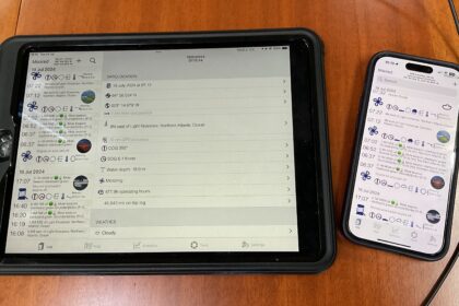 Ipad and iPhone showing digital ships logbook