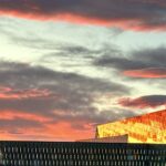 Sunsetting reflection in the harpa building